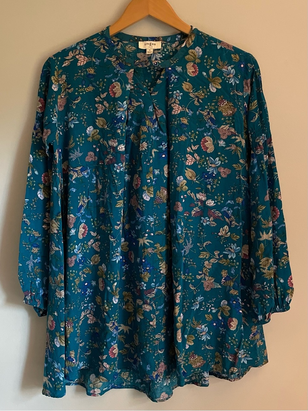 Umgee Boho Teal Floral Long-Sleeve Mini Dress